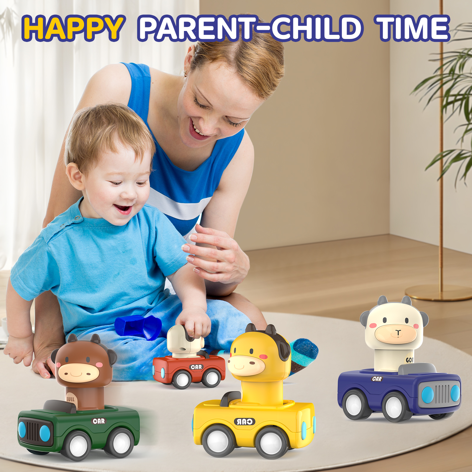 Petite Voiture Enfant 1 2 3 Ans, Lot de 4 Voiture Jouet Bebe Press and Go Voiture Éducation précoce, Push and Go Cars Garçons